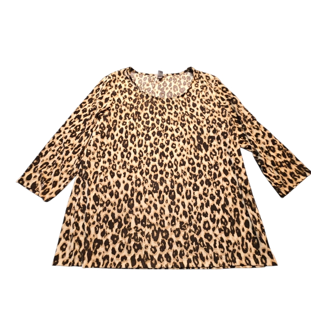 Chico's Easywear Womens Leopard Print 3/4 Sleeve Blouse Size 3 (XL) B39